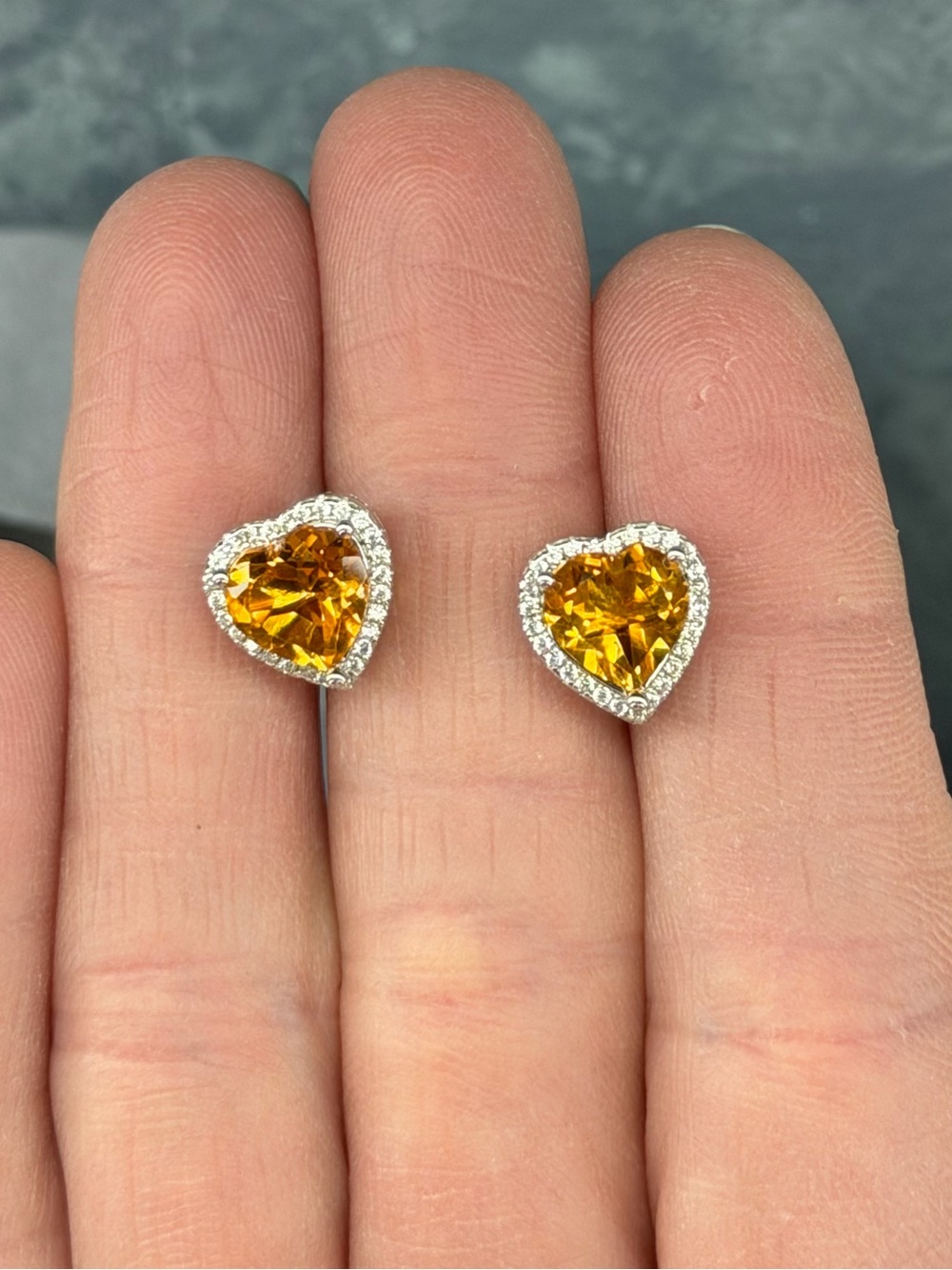 Gorgeous 1.75CT Heart-Shaped Natural Citrine in 925 Sterling Silver Earrings